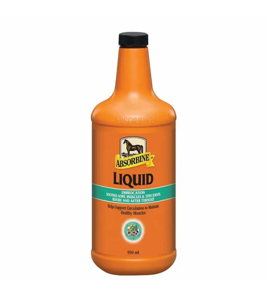 950ml bottle of Absorbine Liquid Embrocation horse liniment for muscle and joint relief