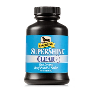 Absorbine SuperShine Hoof Polish Clear 

Creates a super high-gloss finish
Features a quick-drying formula—less than 60 seconds
Does not penetrate beyond the surface of hoof wall
Seals out excess moisture to help harden soft hooves