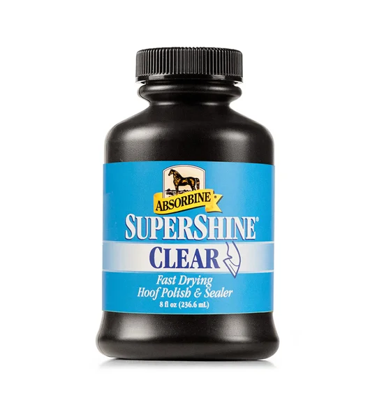 Absorbine SuperShine Hoof Polish Clear 

Creates a super high-gloss finish
Features a quick-drying formula—less than 60 seconds
Does not penetrate beyond the surface of hoof wall
Seals out excess moisture to help harden soft hooves
