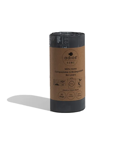 Adios Compostable Tie Handle 30L Bin Liners single roll of 20 bags