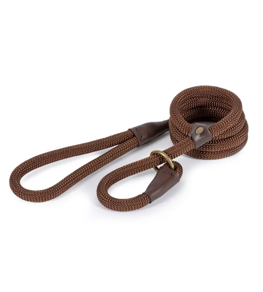 Ancol Heritage Collection Deluxe Nylon Rope Slip Lead Brown - 150 Cm x 1.2 Cm
