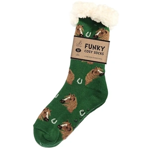 Bartleby Funky Sherpa Socks Ladies Horse Head - Size 4 - 8