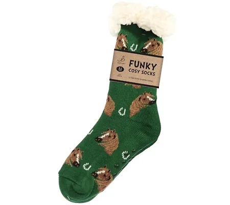 Bartleby Funky Sherpa Socks Ladies Horse Head - Size 4 - 8