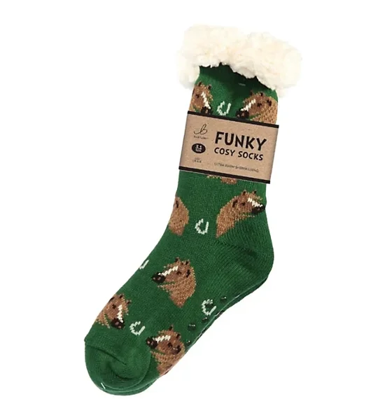 Bartleby Funky Sherpa Socks Ladies Horse Head - Size 4 - 8