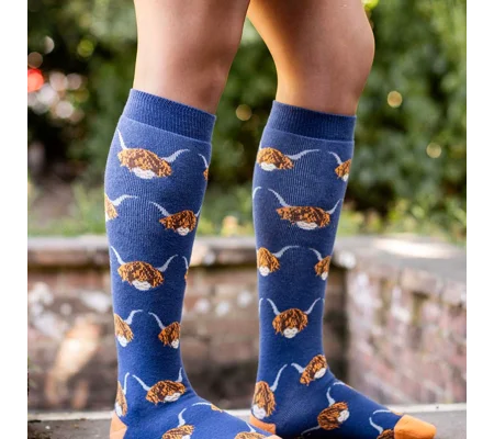Bartleby Funky Welly Socks Ladies Highland Cow - Size 4 - 8