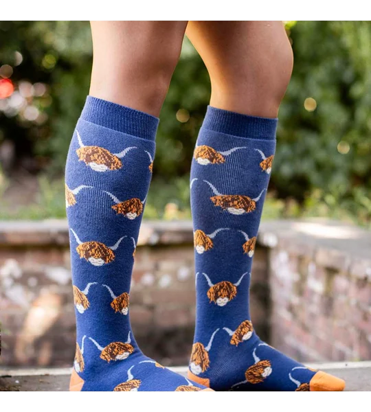 Bartleby Funky Welly Socks Ladies Highland Cow - Size 4 - 8