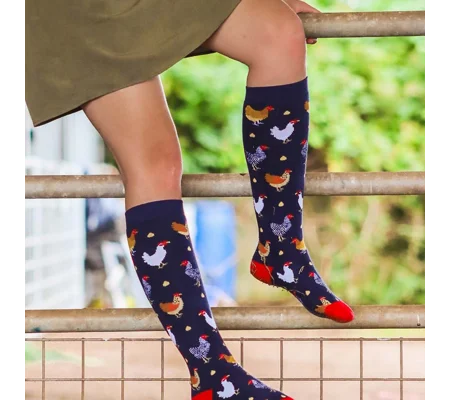 Bartleby Funky Welly Socks Ladies Colourful Chicken - Size 4 - 8