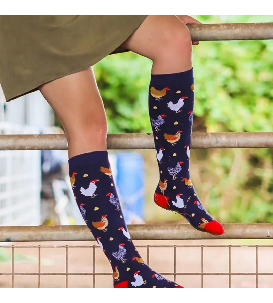 Bartleby Funky Welly Socks Ladies Colourful Chicken - Size 4 - 8