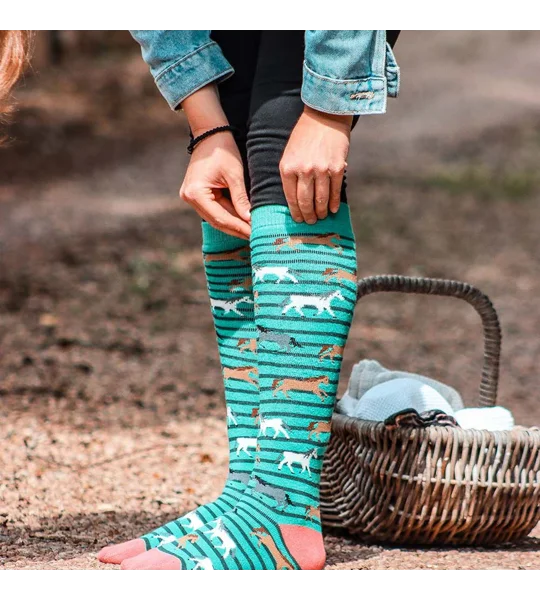 Bartleby Funky Welly Socks Ladies Galloping Horse - Size 4 - 8