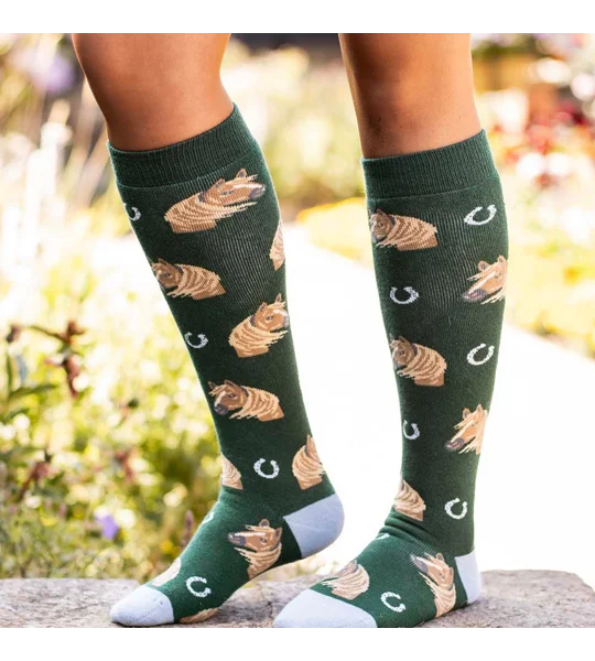 Bartleby Funky Welly Socks Ladies Horse Head - Size 4 - 8