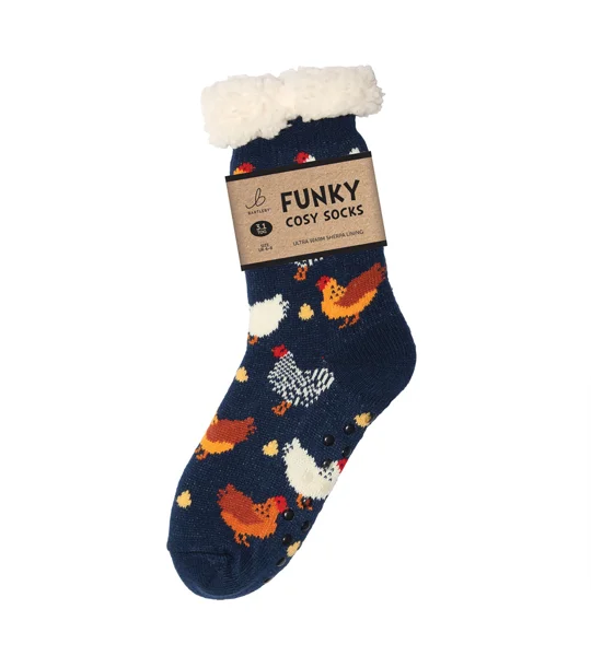 Bartleby Funky Sherpa Socks Ladies Colourful Chicken - Size 4 - 8