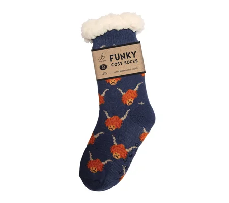Bartleby Funky Sherpa Socks Ladies Highland Cow - Size 4 - 8