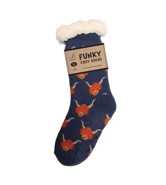 Bartleby Funky Sherpa Socks Ladies Highland Cow - Size 4 - 8