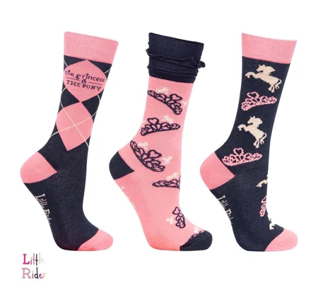 The Princess and the Pony Socks by Little Rider (Pack of 3) - Navy/Peach - Child 8-12