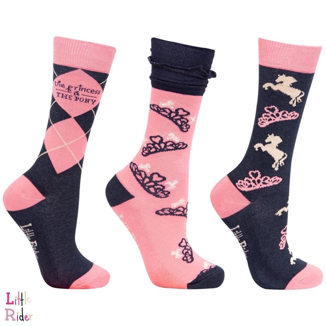 product Image for The Princess and the Pony Socks by Little Rider (Pack of 3) - Navy/Peach - Child 8-12