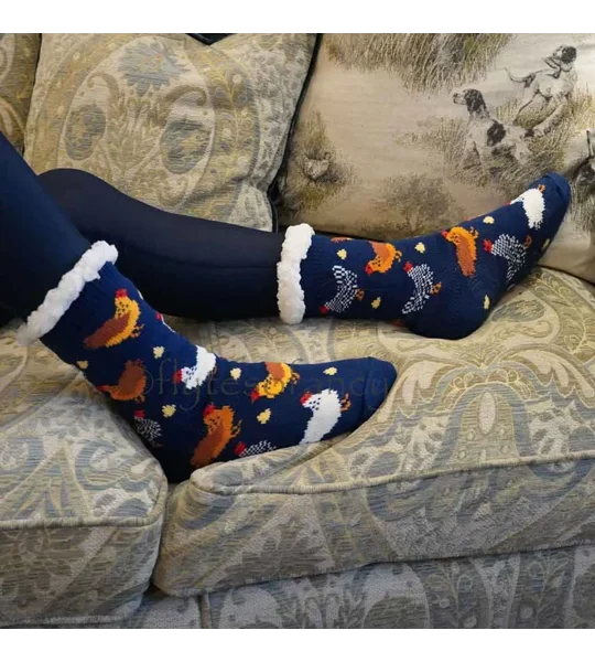 Bartleby Funky Sherpa Socks Ladies Colourful Chicken - Size 4 - 8