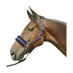 Hy Equestrian Faux Fur Padded Head Collar with Lead Rope - Navy