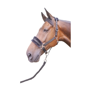 Hy Equestrian Faux Fur Padded Head Collar with Lead Rope - Black