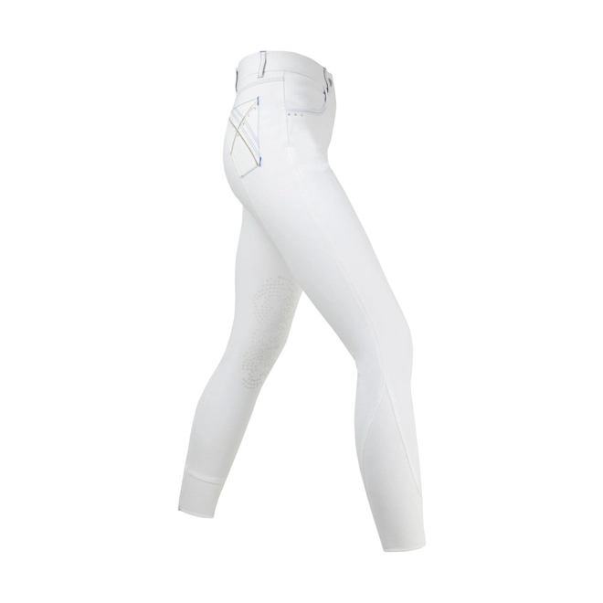 Additional Image for Hy Equestrian Olympian Ladies Breeches - Arctic White/Royal Blue