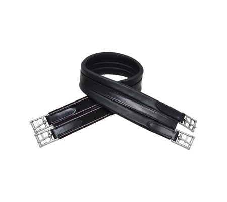 Hy Equestrian Leather Padded Atherstone Girth - Elasticated One End - Black