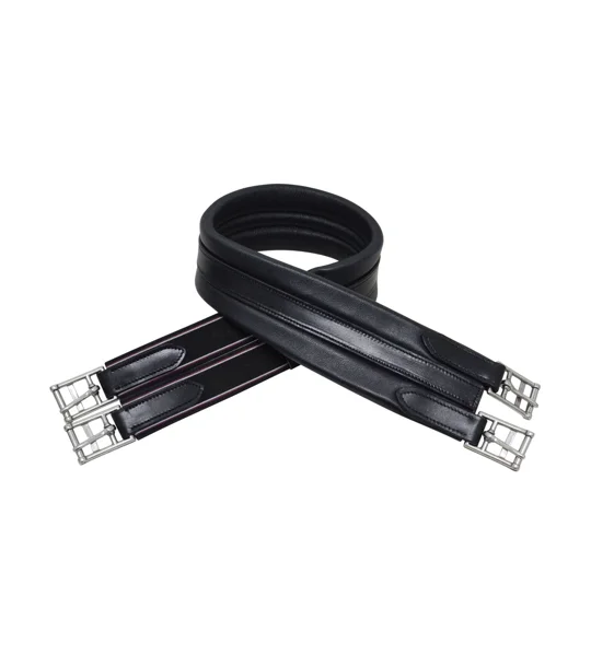 Hy Equestrian Leather Padded Atherstone Girth - Elasticated One End - Black