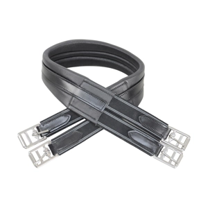 Hy Equestrian Leather Padded Atherstone Girth - Elasticated Both Ends - Black