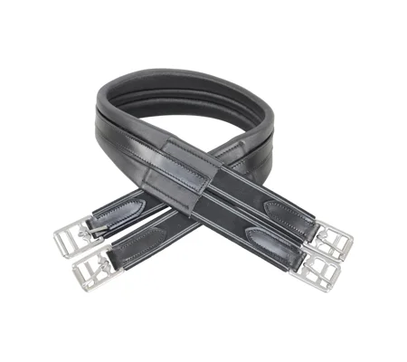 Hy Equestrian Leather Padded Atherstone Girth - Elasticated Both Ends - Black