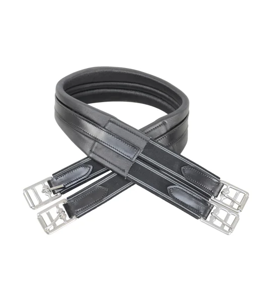 Hy Equestrian Leather Padded Atherstone Girth - Elasticated Both Ends - Black