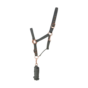 Hy Equestrian Rose Gold Head Collar and Lead Rope - Grey/Rose Gold
