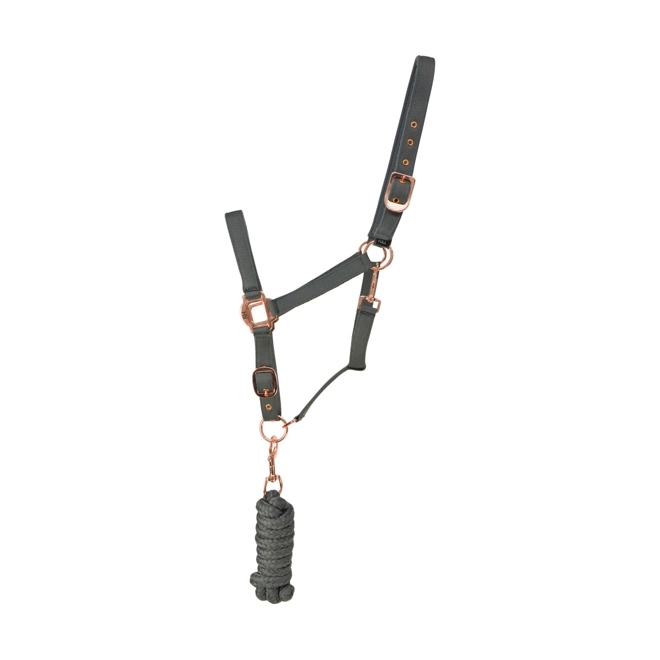 Additional Image for Hy Equestrian Rose Gold Head Collar and Lead Rope - Grey/Rose Gold