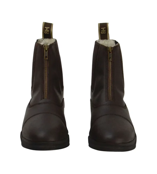 Hy Equestrian Fleece Lined Wax Leather Zip Jodhpur Boot - Brown