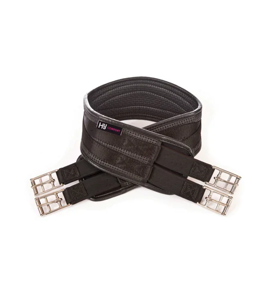 Hy Equestrian Waffle Girth - Black - elasticated both ends