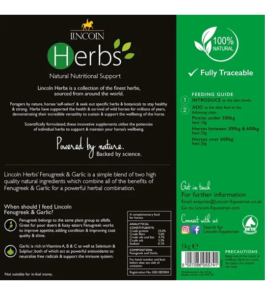 Lincoln Herbs Fenugreek & Garlic - 1kg