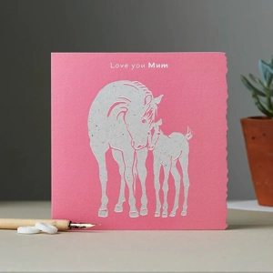 Deckled Edge Colour Block Pony Card 150 x 150mm  Love You Mum