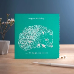 Deckled Edge Colour Block 150 x 150mm  Happy Birthday - Hogs & Kisses