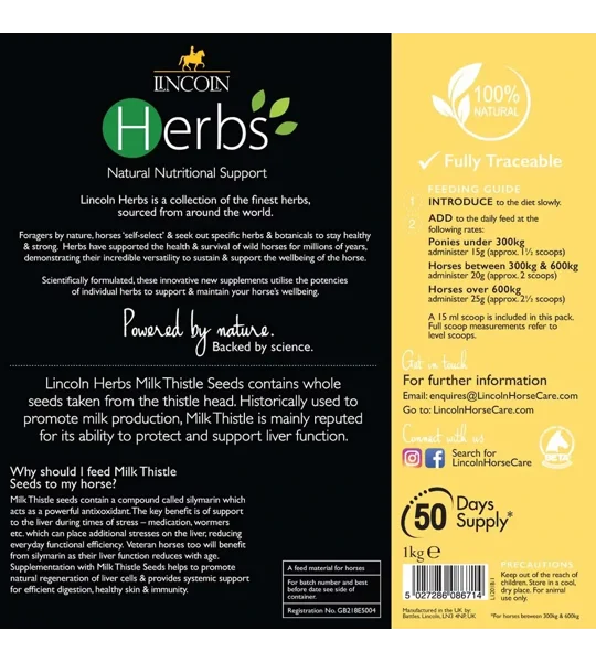 Lincoln Herbs Milk Thistle Seeds 1kg - 50 Days Supply -