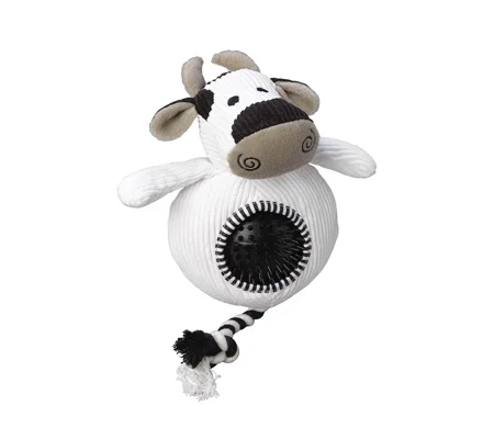 House of Paws Cord Toy with Spiky Ball - Cow