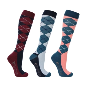 Hy Equestrian Synergy Argyle Socks (Pack of 3) - Grey/Navy/Aegean Blue/Blush/Fig Adults 4-8