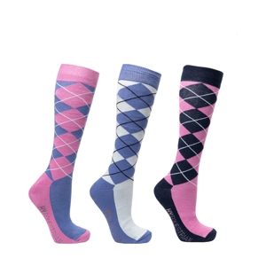 Hy Equestrian Synergy Argyle Socks (Pack of 3) - Riviera/Grape - Adults 4-8