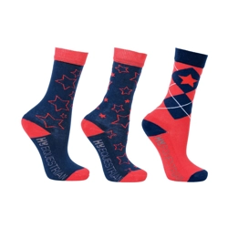 Hy Equestrian Stella Children's Socks (3 pack) - Navy/Red