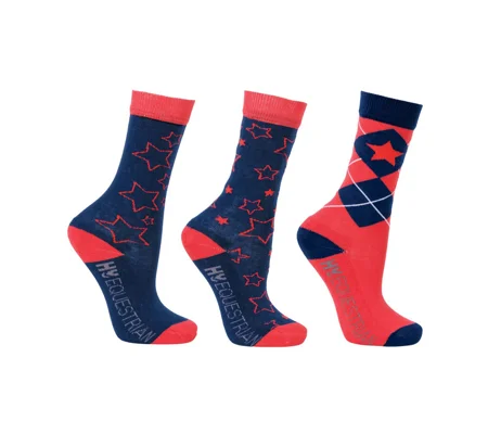 Hy Equestrian Stella Children's Socks (3 pack) - Navy/Red