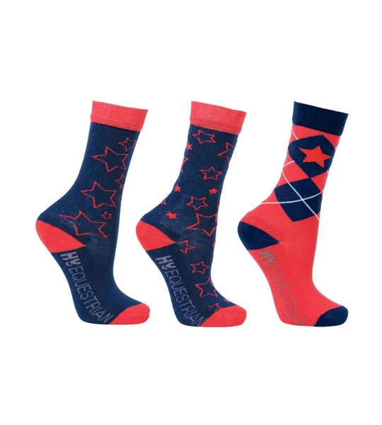 Hy Equestrian Stella Children's Socks (3 pack) - Navy/Red