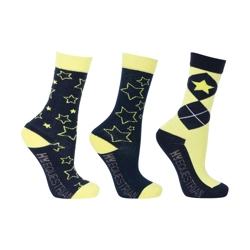 Hy Equestrian Stella Children's Socks (3 pack) - Navy/Yellow