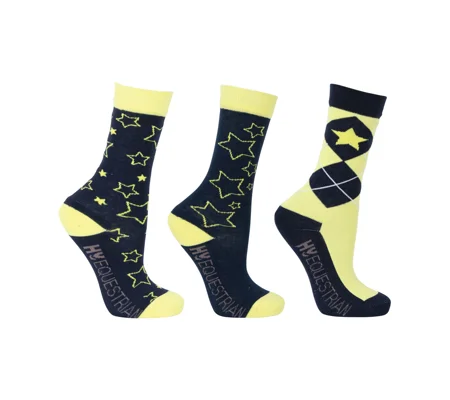Hy Equestrian Stella Children's Socks (3 pack) - Navy/Yellow