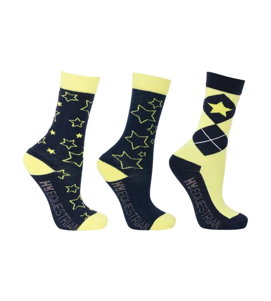 Hy Equestrian Stella Children's Socks (3 pack) - Navy/Yellow