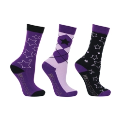 Hy Equestrian Stella Children's Socks (3 pack) - Purple/Lilac/Black