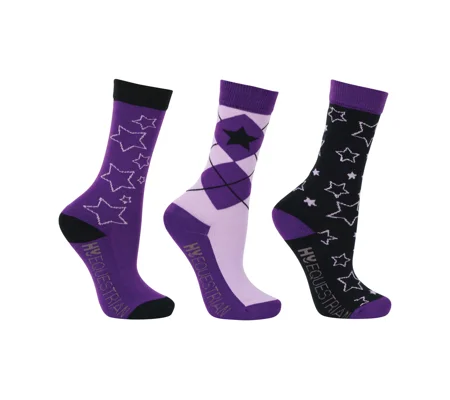 Hy Equestrian Stella Children's Socks (3 pack) - Purple/Lilac/Black
