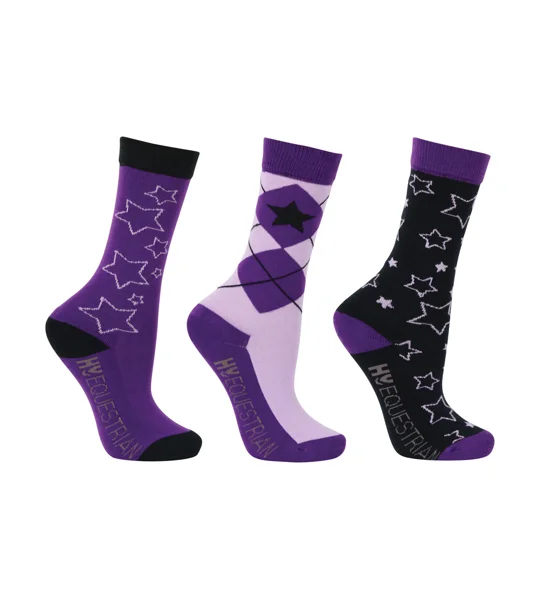 Hy Equestrian Stella Children's Socks (3 pack) - Purple/Lilac/Black