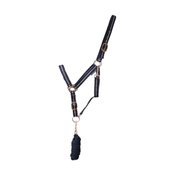 Hy Equestrian Rose Glitter Head Collar & Lead Rope Set - Navy