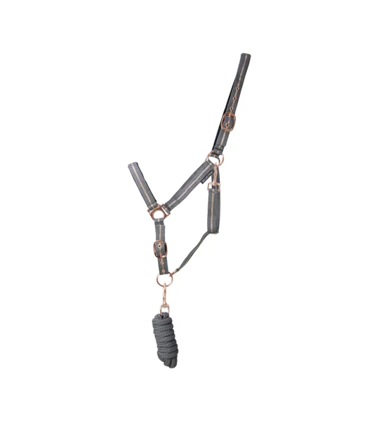 Hy Equestrian Rose Glitter Head Collar & Lead Rope Set - Grey